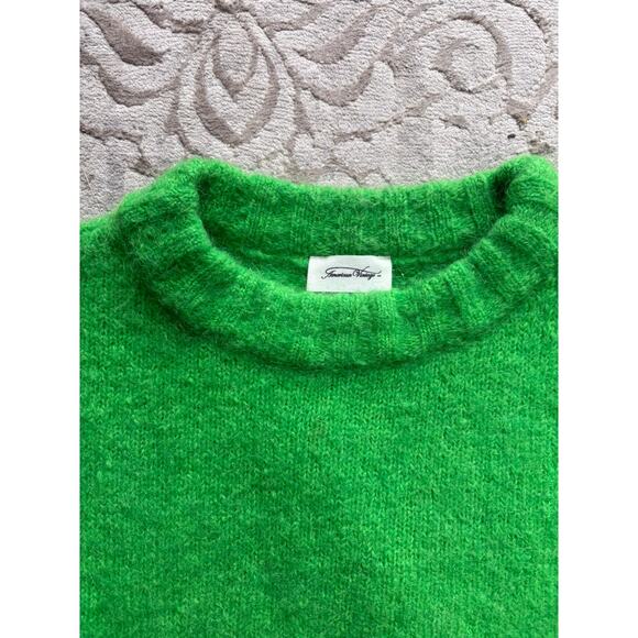 American Vintage Mohair Blend Sweater Bright Green Fuzzy Knit Women’s S Pullover - Picture 4 of 7